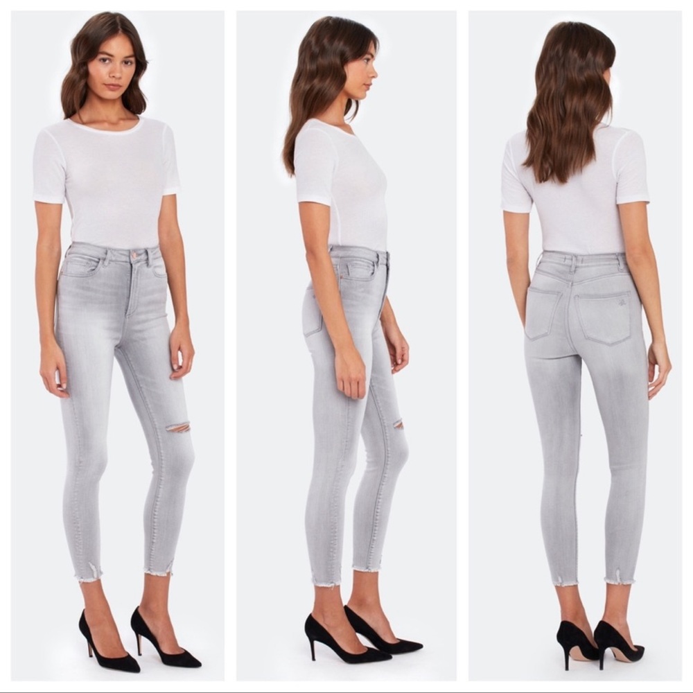 DL1961 Chrissy Crop Ultra High Rise Skinny Distressed Ripped Gray Jeans